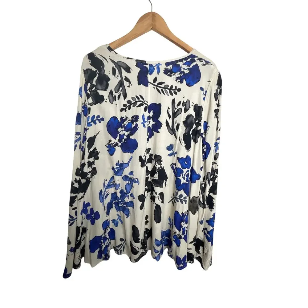 NWT Karen Kane Midnight Sun Bell Sleeve Top XL Blue Black Floral